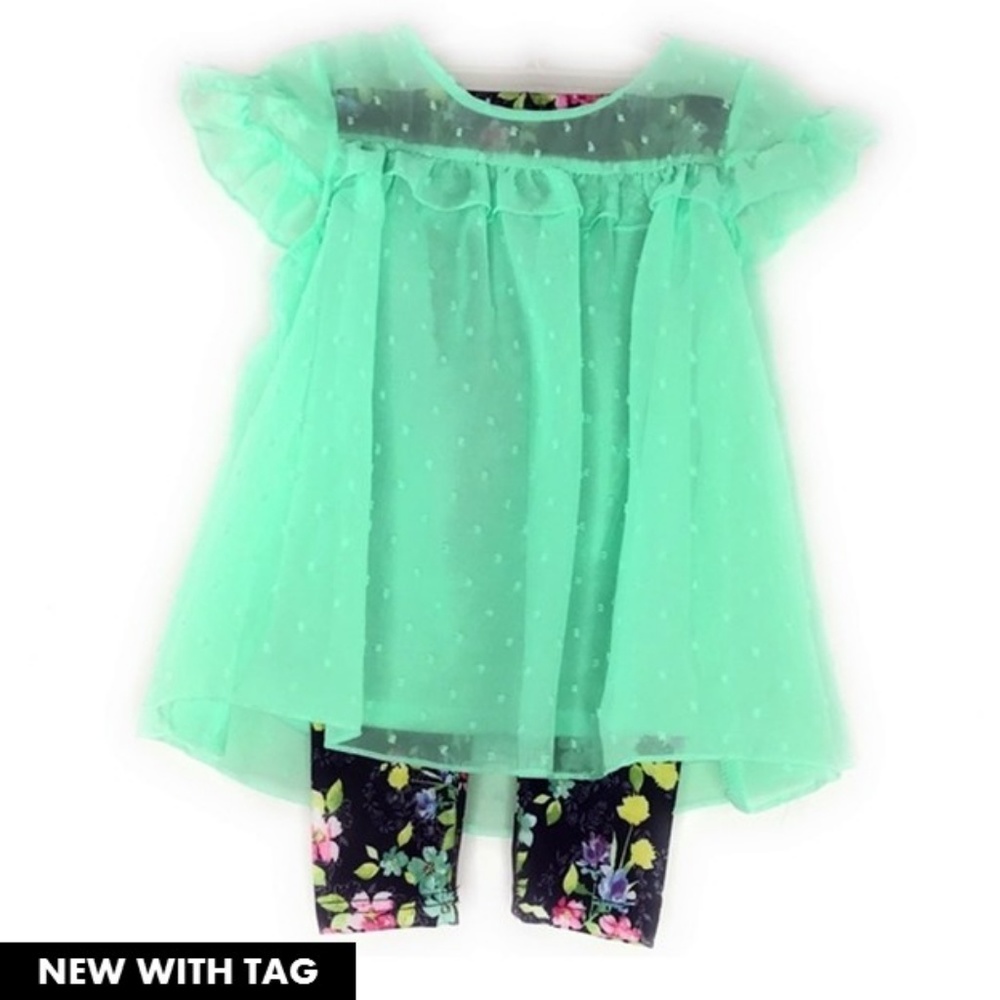 Spring Green Floral Capri Legging 2pc Sz2T🌸